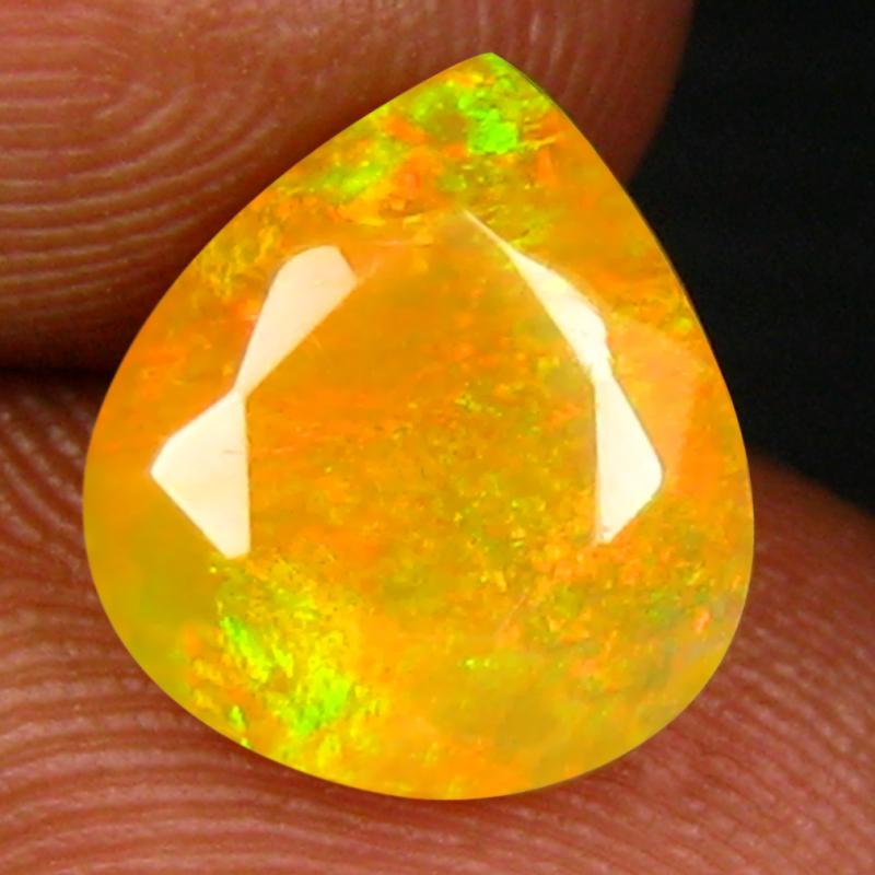 1.89 ct Eye-popping Pear (10 x 9 mm) Un-Heated Ethiopia Rainbow Opal Loose Gemstone