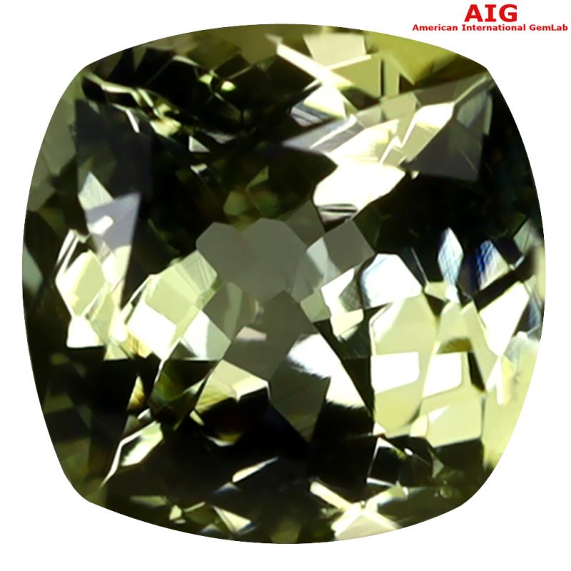 2.00 ct AIG Certified Sparkling Cushion Shape (8 x 8 mm) Greenish Yellow Tanzanite Natural Gemstone