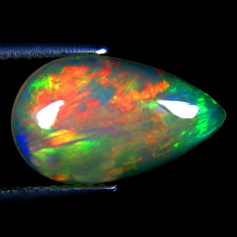 3.14 ct Super-Excellent Pear Cabochon Cut (15 x 9 mm) Ethiopia Play of Colors Rainbow Opal Natural Gemstone