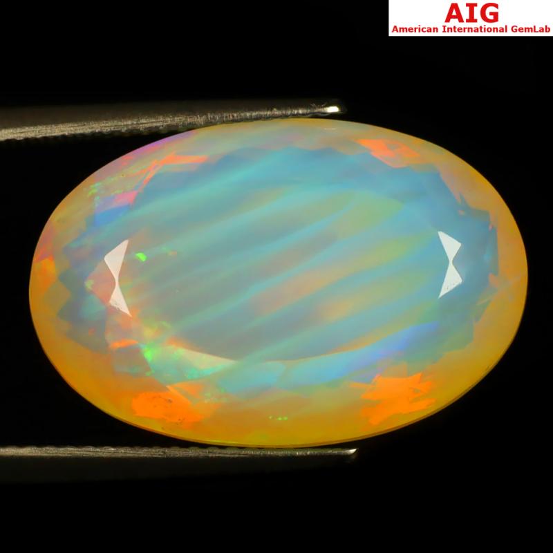 14.60 ct AIG Certified Mesmerizing Oval Shape (22 x 15 mm) Natural Rainbow Opal Loose Gemstone