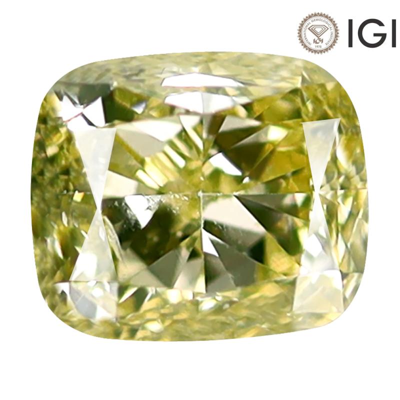 1.00 ct IGI Certified Attractive Cushion Cut (6 x 5 mm) SI1 Clarity Fancy Light Yellow Diamond
