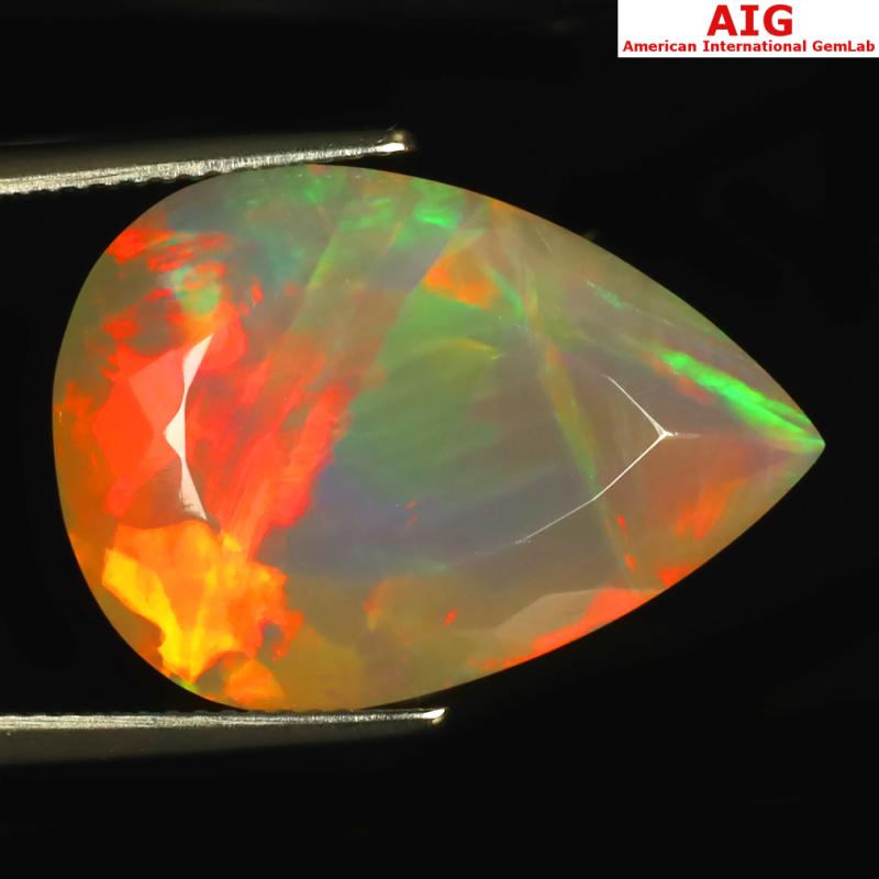 14.03 ct AIG Certified Significant Pear Shape (23 x 16 mm) Natural Rainbow Opal Loose Gemstone