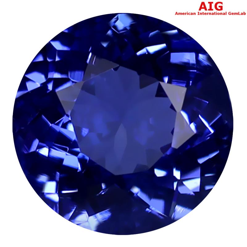 2.78 ct AIG Certified AAAA Grade Impressive Round Cut (9 x 9 mm) Violetish Blue Tanzanite Natural Gemstone