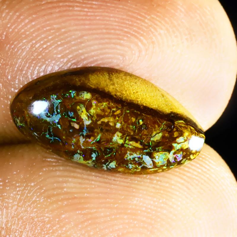 3.84 ct Magnificent Fancy Shape (16 x 8 mm) Multi Color Australian Koroit Boulder Opal Natural Loose Gemstone