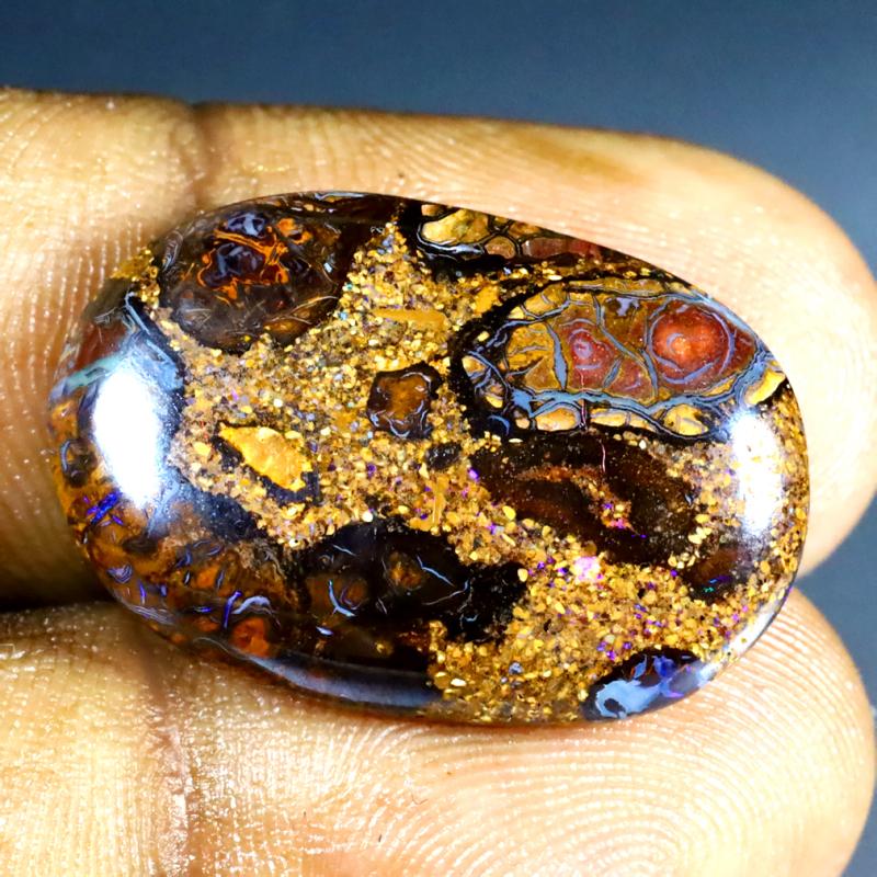 22.35 ct Eye-catching Fancy Shape (25 x 17 mm) Multi Color Australian Koroit Boulder Opal Natural Loose Gemstone