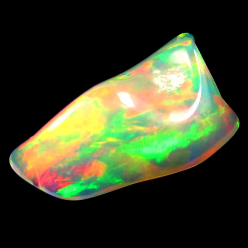 4.25 ct Eye-catching Fancy Cut (17 x 9 mm) Unheated / Untreated Play of Colors Rainbow Opal Natural Gemstone