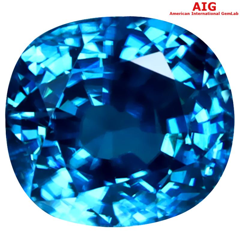 4.15 ct AIG Certified World class Cushion Cut (8 x 7 mm) Cambodia Blue Zircon Loose Stone
