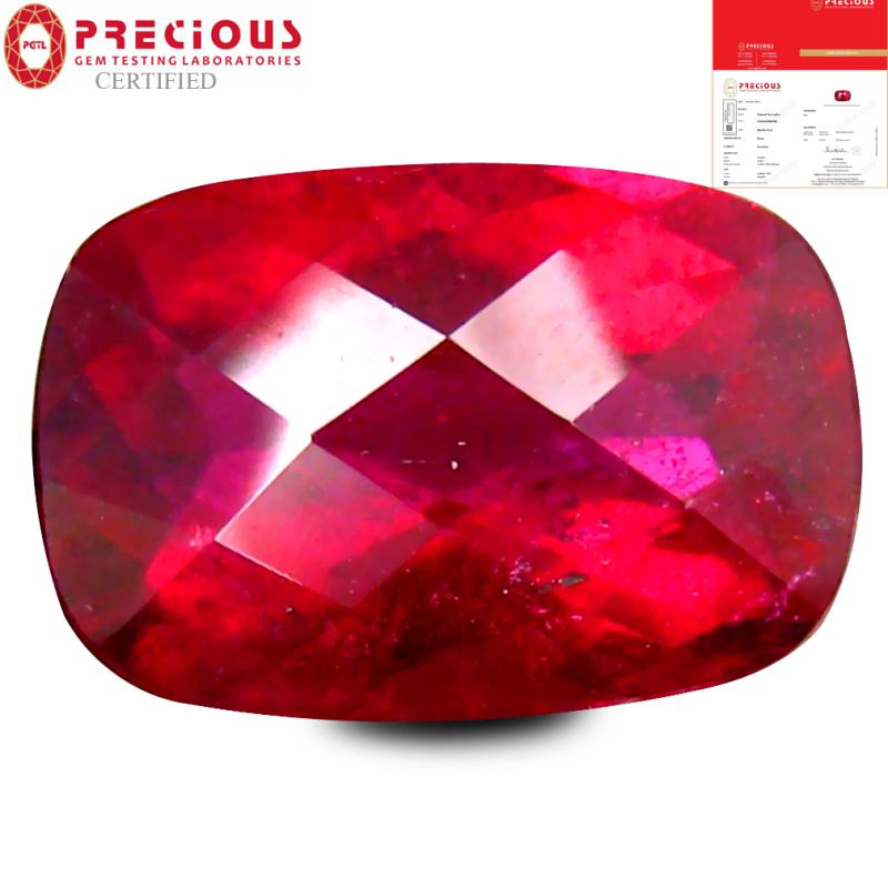 3.18 ct PGTL Certified AAAA Grade Valuable Cushion Cut (11 x 8 mm) Reddish Pink Rubellite Tourmaline Gemstone