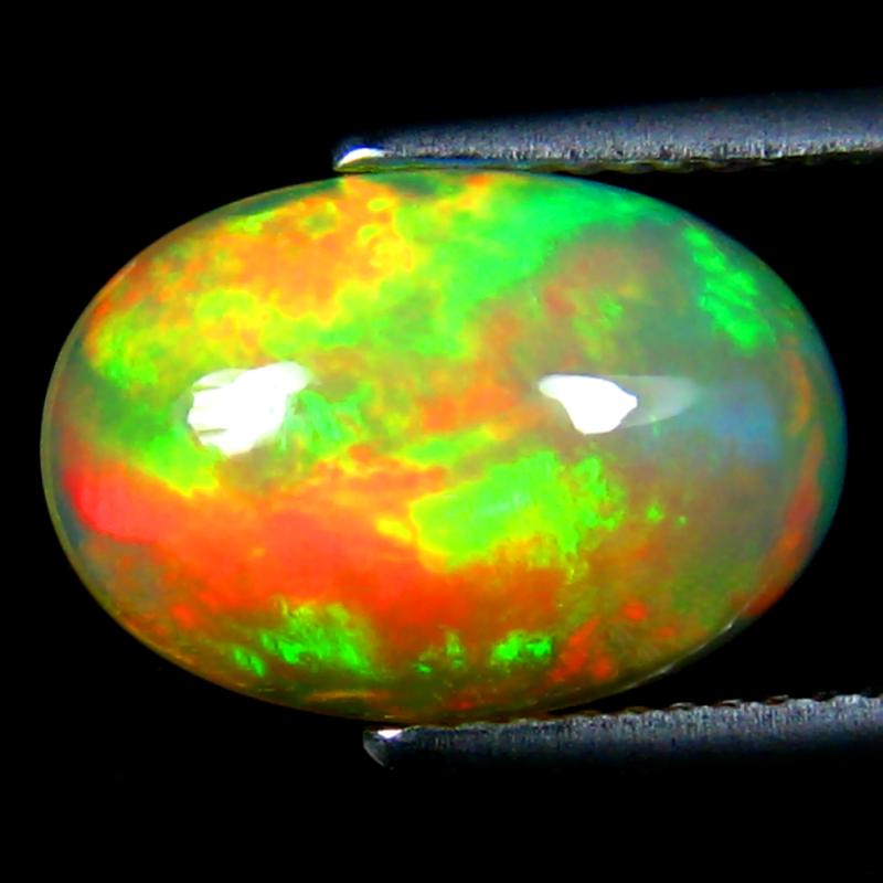 3.42 ct Superior Oval Cabochon Cut (14 x 10 mm) Ethiopia Play of Colors Rainbow Opal Natural Gemstone