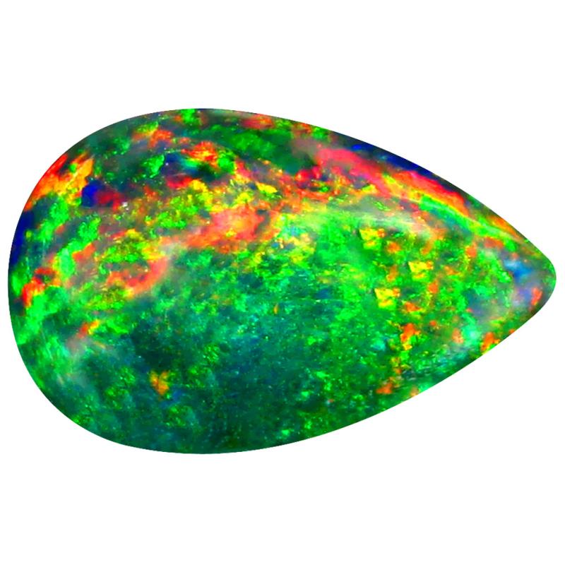 3.62 ct Exquisite Pear Cabochon Cut (16 x 10 mm) Ethiopia Play of Colors Black Opal Natural Gemstone