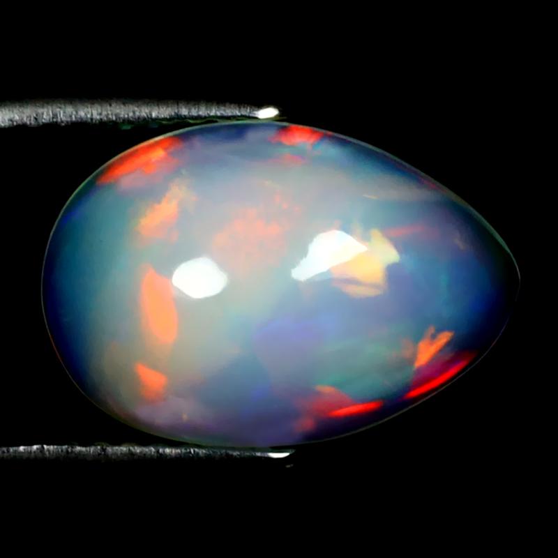 3.36 ct Super-Excellent Pear Cabochon (14 x 10 mm) Ethiopian 360 Degree Flashing Rainbow Opal Natural Gemstone