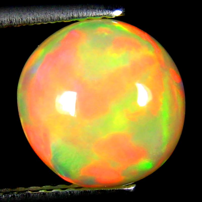 3.38 ct Remarkable Round Cabochon Cut (10 x 10 mm) Ethiopia Play of Colors Rainbow Opal Natural Gemstone