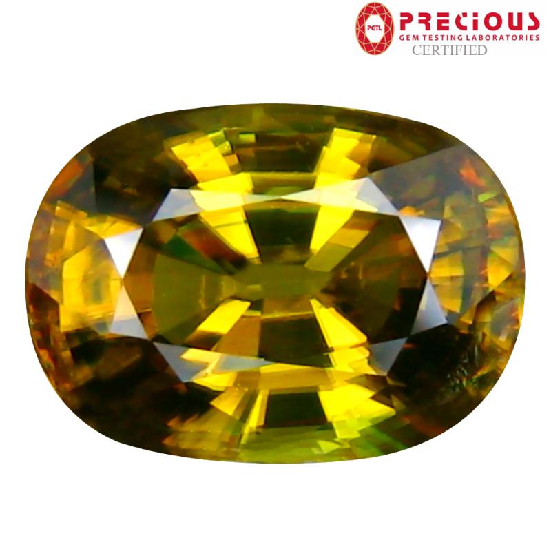 3.46 ct PGTL Certified AAA+ Grade Supreme Oval Cut (10 x 8 mm) Un-Heated Greenish Yellow Sphene Stone