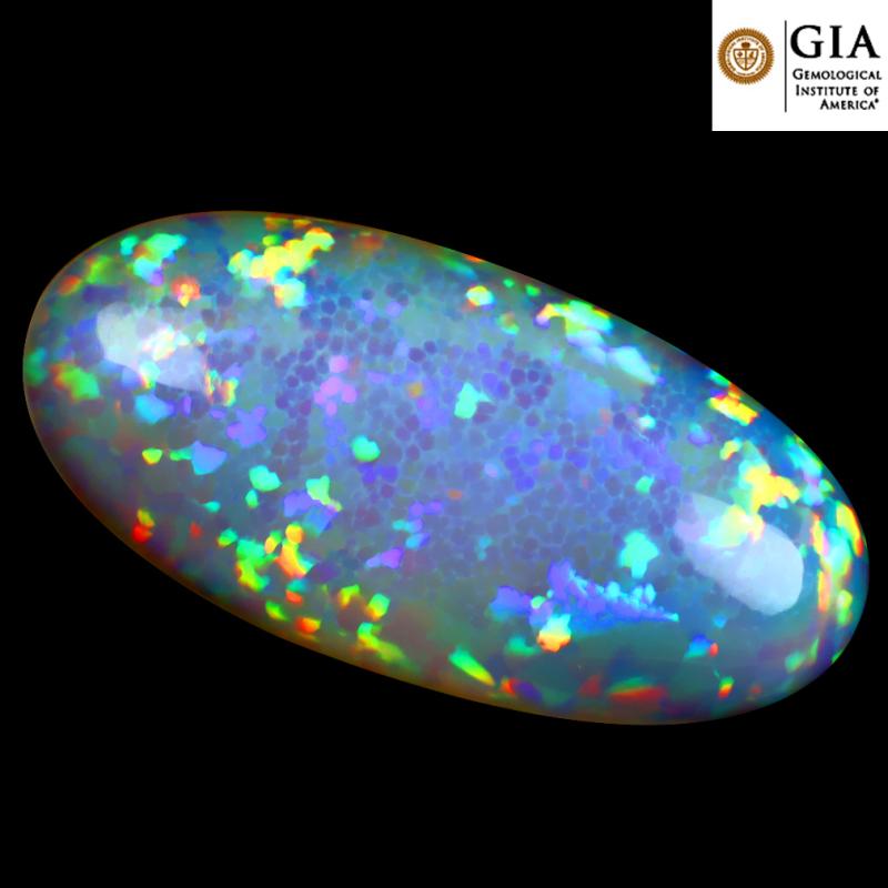 GIA Certified 36.60 ct AAA+ Grade Pleasant Oval Cabochon Cut (33 x 16 mm) Play of Colors Rainbow Opal Natural Gemstone