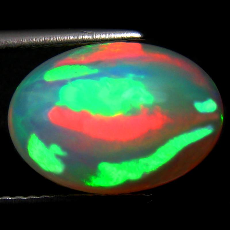 5.45 ct Superior Oval Cabochon (15 x 10 mm) Ethiopian 360 Degree Flashing Rainbow Opal Natural Gemstone