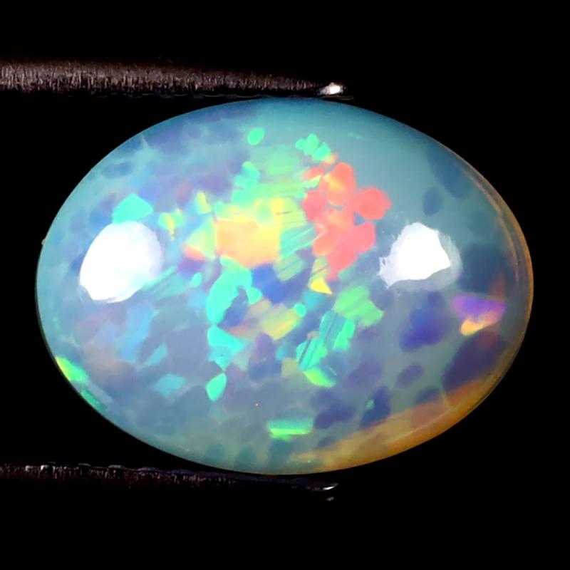 3.58 ct Topnotch Oval Cabochon (13 x 10 mm) Ethiopian 360 Degree Flashing Rainbow Opal Natural Gemstone