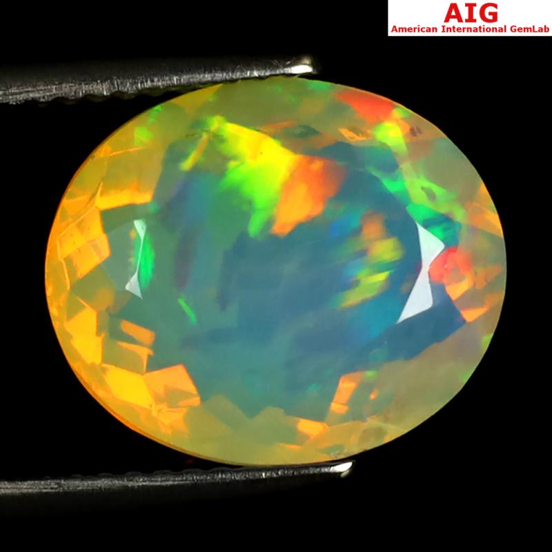 4.13 ct AIG Certified Pretty Oval Shape (14 x 11 mm) Natural Rainbow Opal Loose Gemstone