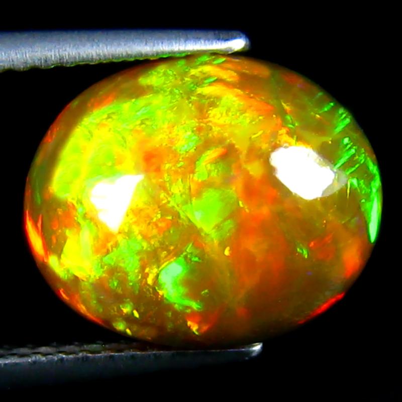 4.55 ct First-class Oval Cabochon Cut (13 x 10 mm) Ethiopia Play of Colors Rainbow Opal Natural Gemstone