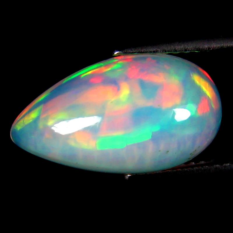 4.18 ct Elegant Pear Cabochon (17 x 10 mm) Ethiopian 360 Degree Flashing Rainbow Opal Natural Gemstone