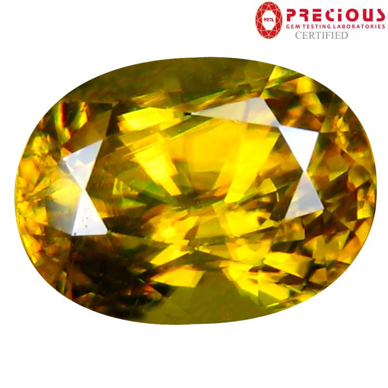 3.16 ct PGTL Certified AAA+ Grade Impressive Oval Cut (10 x 7 mm) Un-Heated Greenish Yellow Sphene Stone