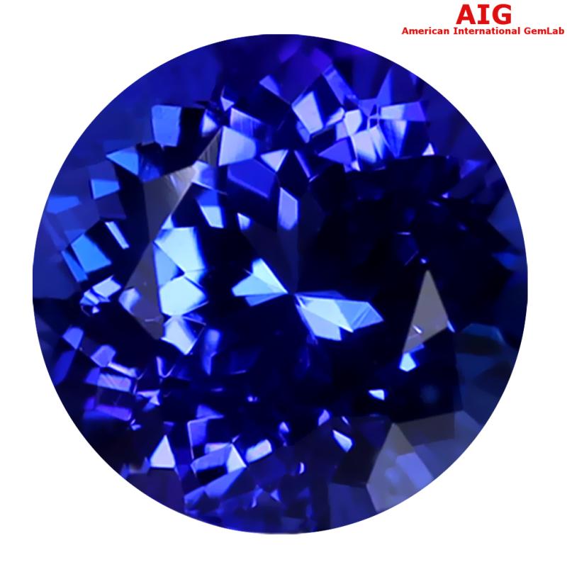 2.20 ct AIG Certified AAAA Grade Splendid Round Cut (8 x 8 mm) Violetish Blue Tanzanite Natural Gemstone