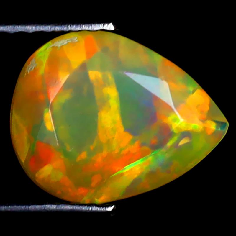 1.52 ct Spectacular Pear (10 x 8 mm) Ethiopian 360 Degree Flashing Rainbow Opal Natural Gemstone