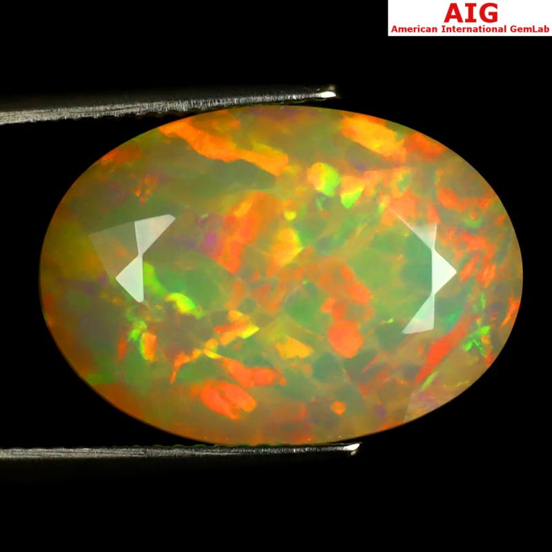 9.33 ct AIG Certified Tremendous Oval Shape (19 x 14 mm) Natural Rainbow Opal Loose Gemstone