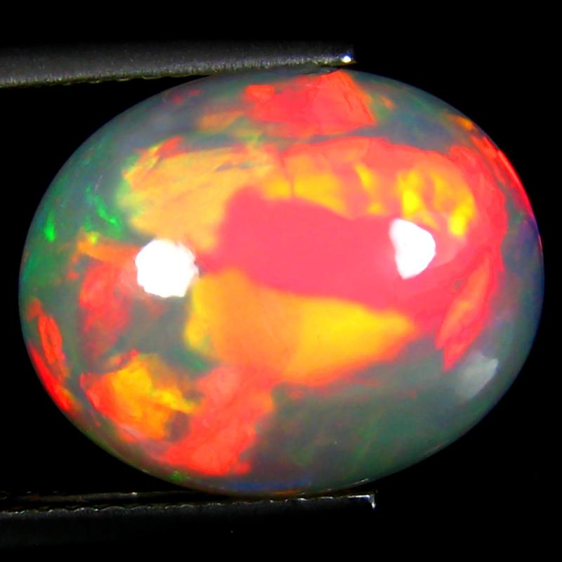 7.39 ct Sparkling Oval Cabochon (16 x 13 mm) Flashing 360 Degree Multicolor Rainbow Opal Gemstone