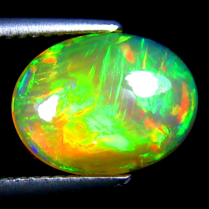 2.63 ct Elegant Oval Cabochon Cut (12 x 9 mm) Ethiopia Play of Colors Rainbow Opal Natural Gemstone