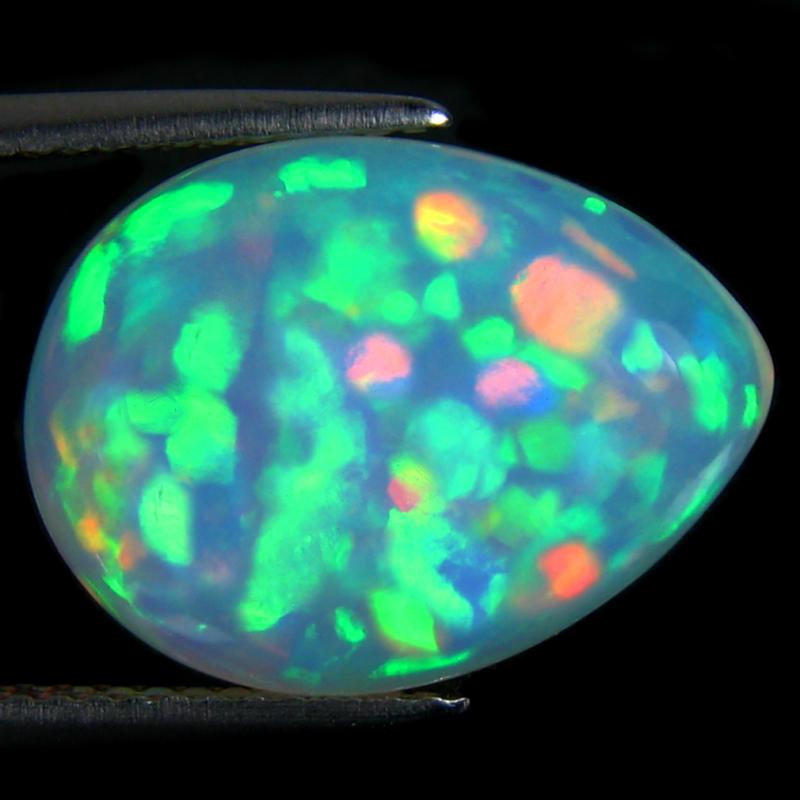 7.41 ct Extraordinary Pear Cabochon (16 x 12 mm) Ethiopian 360 Degree Flashing Rainbow Opal Natural Gemstone