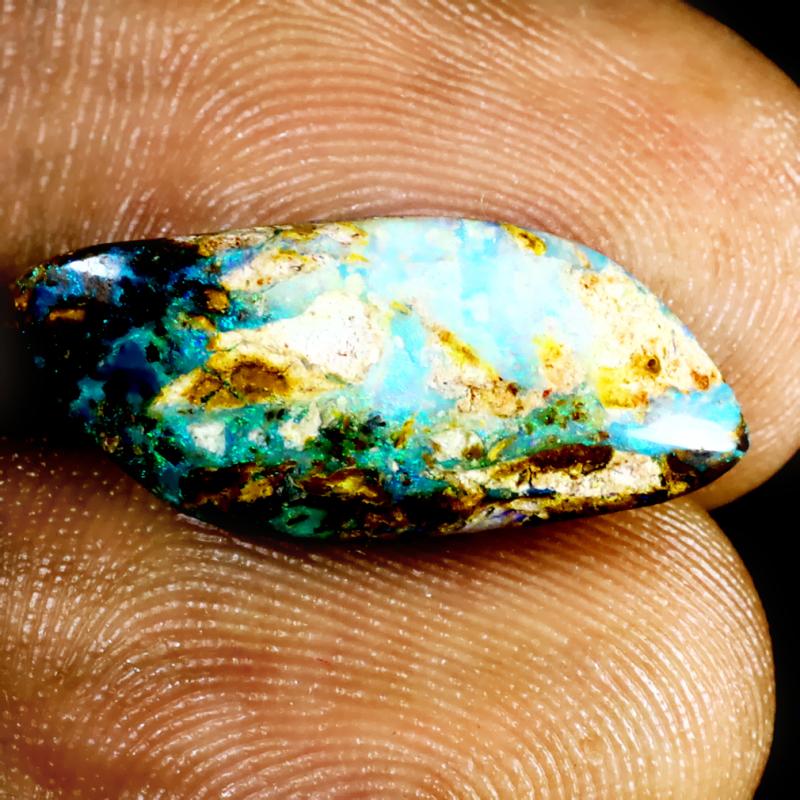 5.23 ct Eye-popping Fancy Shape (21 x 9 mm) Multi Color Australian Koroit Boulder Opal Natural Loose Gemstone