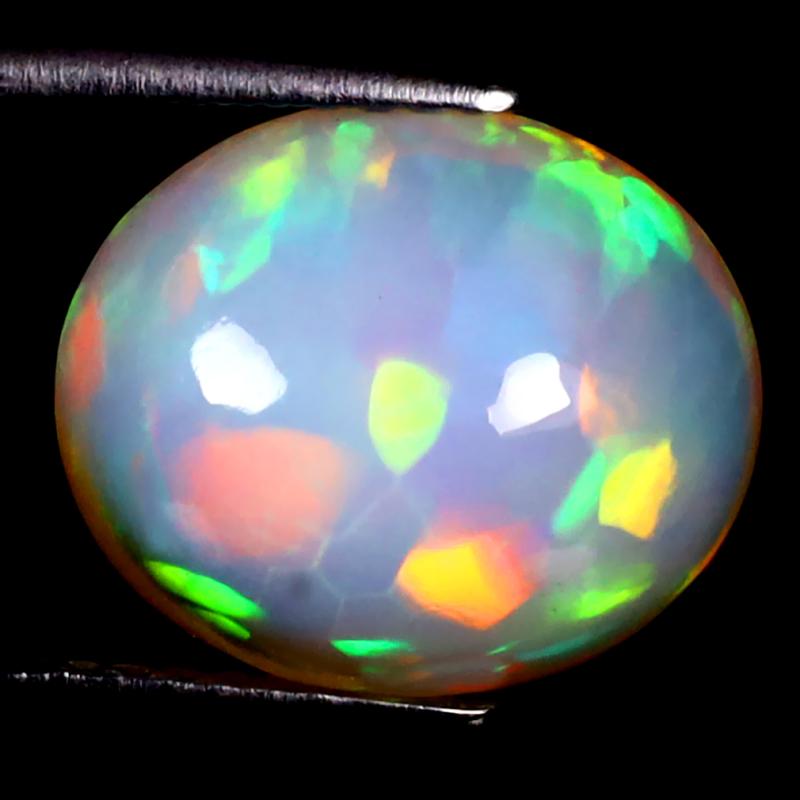 3.43 ct Attractive Oval Cabochon (12 x 10 mm) Ethiopian 360 Degree Flashing Rainbow Opal Natural Gemstone