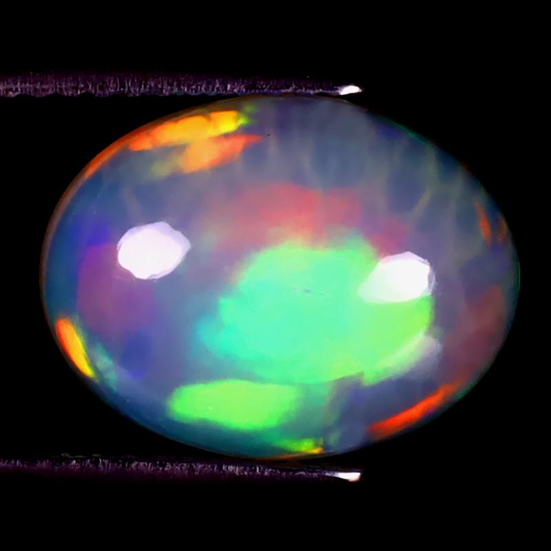 4.13 ct Premium Oval Cabochon (13 x 10 mm) Ethiopian 360 Degree Flashing Rainbow Opal Natural Gemstone