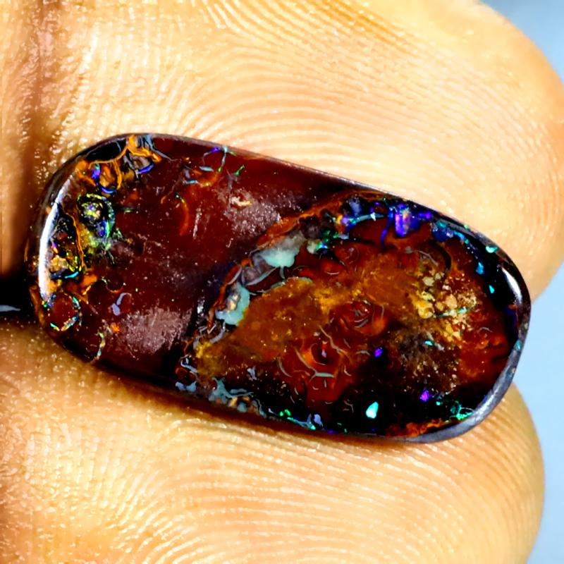 9.61 ct Pleasant Fancy Shape (20 x 10 mm) Multi Color Australian Koroit Boulder Opal Natural Loose Gemstone