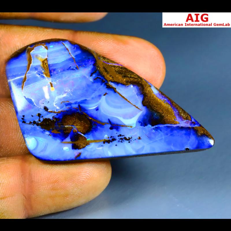 82.60 ct AIG Certified Awe-inspiring Fancy Cut (40 x 16 mm) Unheated / Untreated Australia Boulder Opal Natural Stone