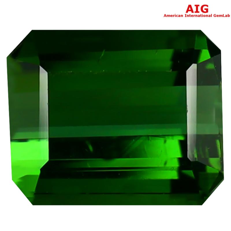 3.41 ct AIG Certified Best Octagon Shape (9 x 8 mm) Green Tourmaline Natural Gemstone