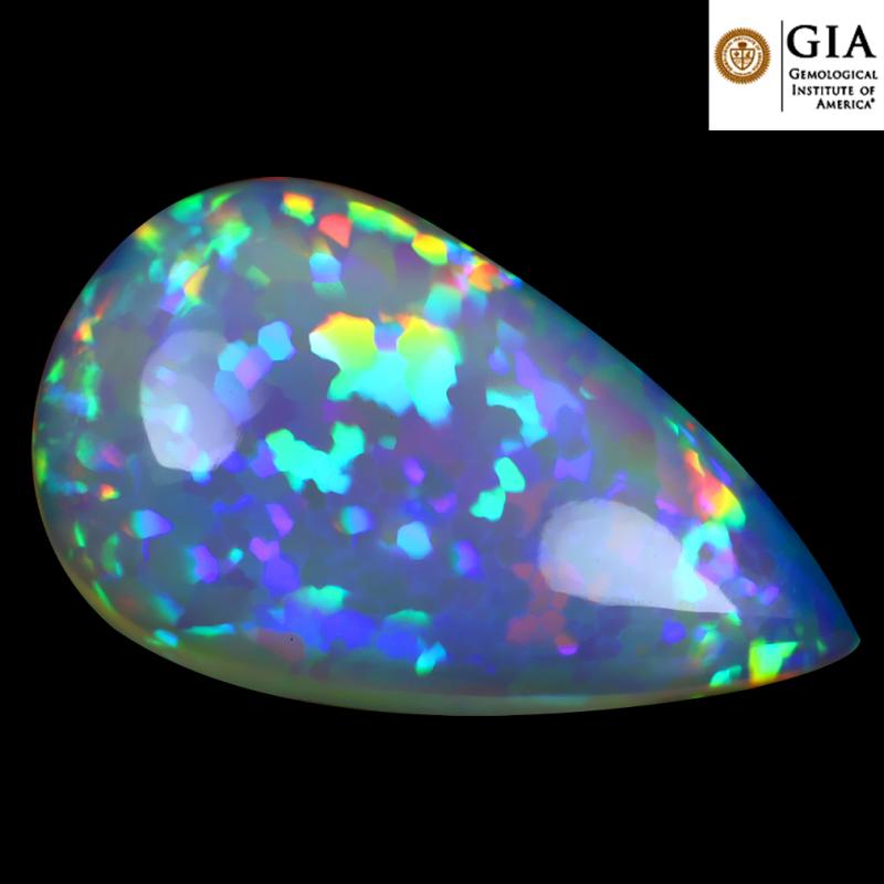 GIA Certified 33.38 ct AAA+ Grade Very good Pear Cabochon Cut (34 x 20 mm) Play of Colors Rainbow Opal Natural Gemstone
