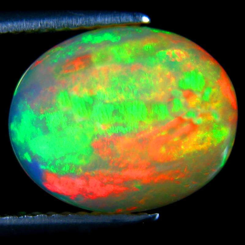 3.57 ct Super-Excellent Oval Cabochon Cut (13 x 10 mm) Ethiopia Play of Colors Rainbow Opal Natural Gemstone