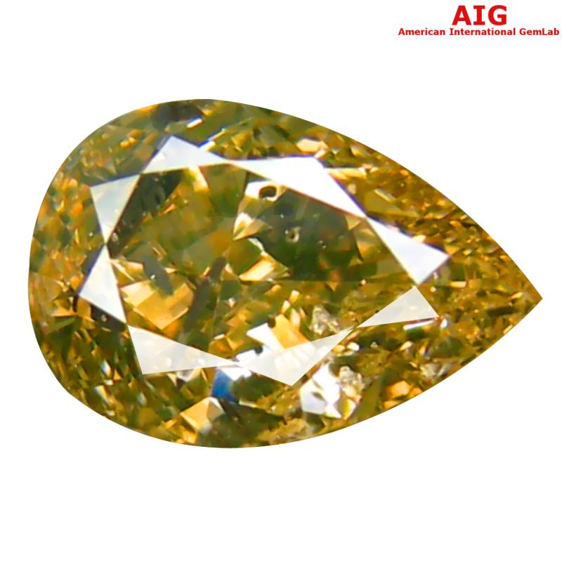 1.01 ct AIG Certified Tremendous Pear Cut (7 x 5 mm) Unheated / Untreated Greenish Yellow Diamond Loose Stone