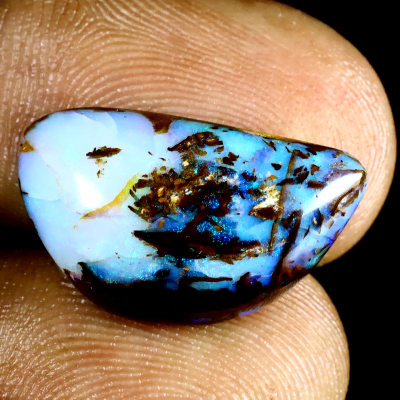 8.41 ct Eye-popping Fancy Shape (19 x 11 mm) Multi Color Australian Koroit Boulder Opal Natural Loose Gemstone