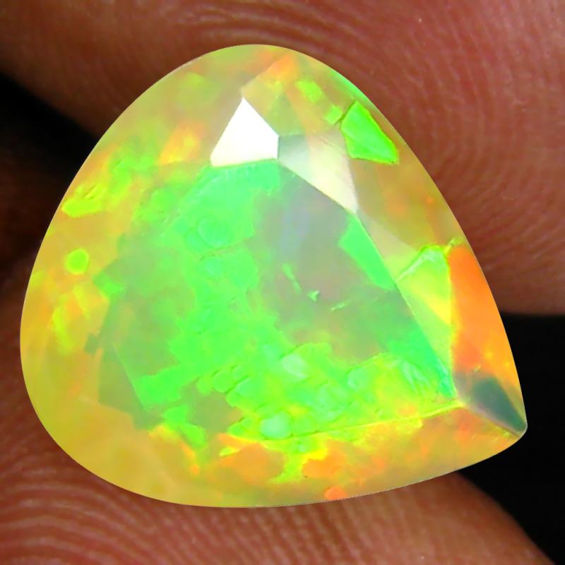 3.05 ct Incomparable Pear (12 x 11 mm) Un-Heated Ethiopia Rainbow Opal Loose Gemstone