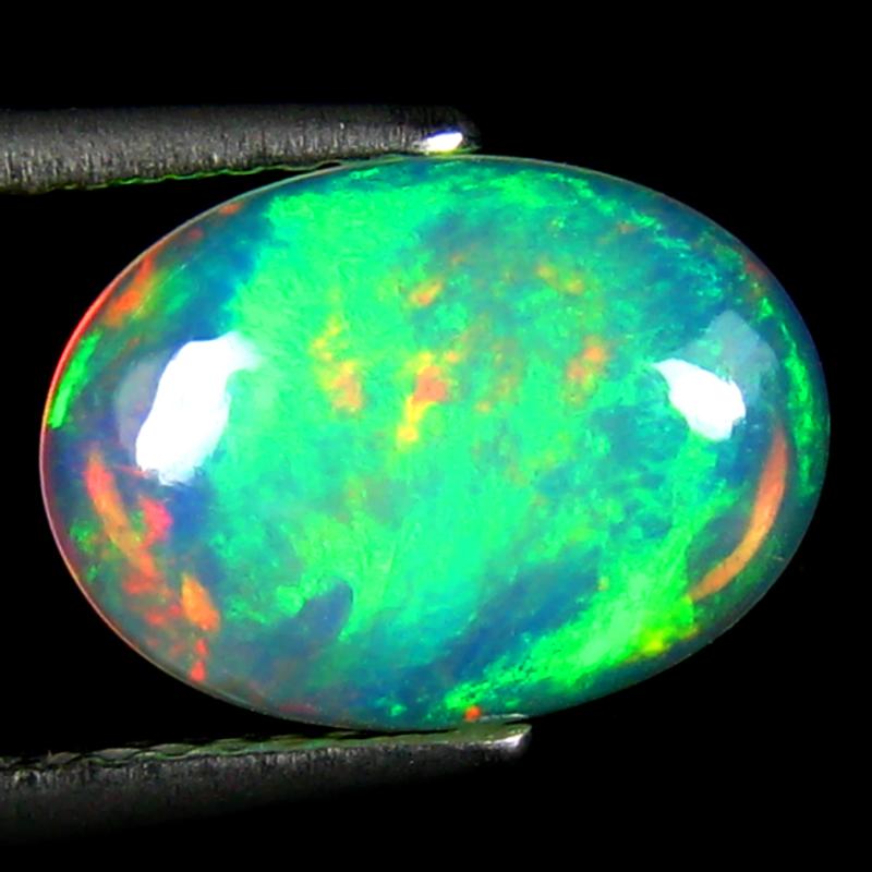 1.53 ct Excellent Oval Cabochon Cut (12 x 8 mm) Ethiopia Play of Colors Rainbow Opal Natural Gemstone