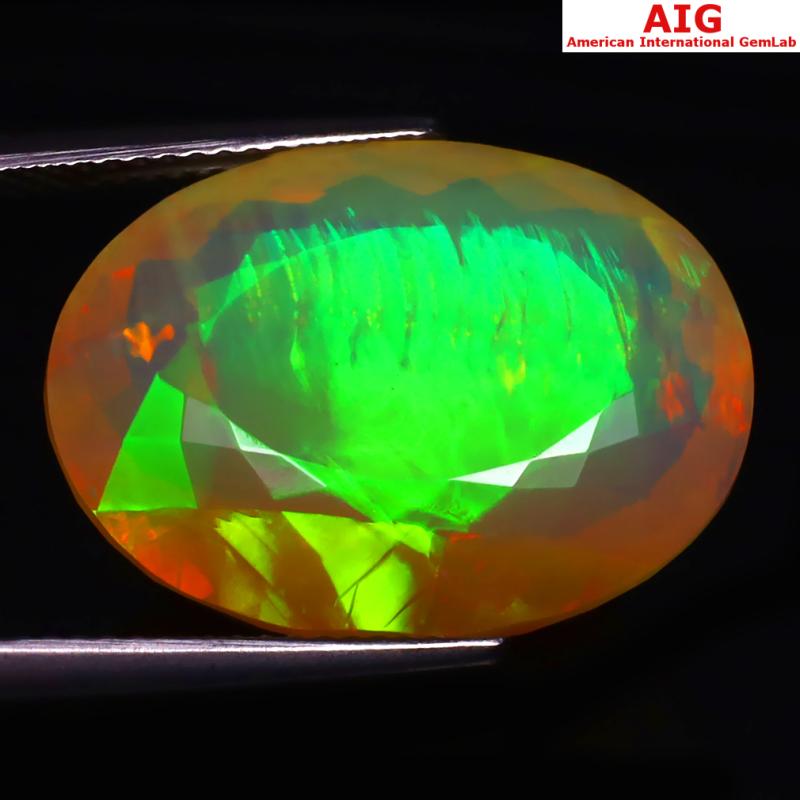 14.05 ct AIG Certified Magnificent Oval Shape (21 x 16 mm) Natural Rainbow Opal Loose Gemstone