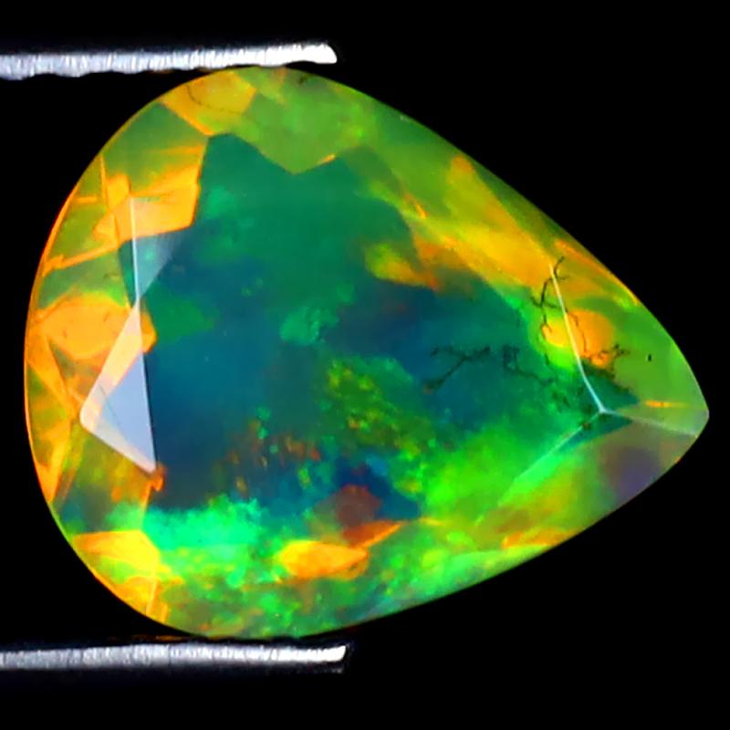 1.55 ct Lovely Pear (10 x 9 mm) Ethiopian 360 Degree Flashing Rainbow Opal Natural Gemstone