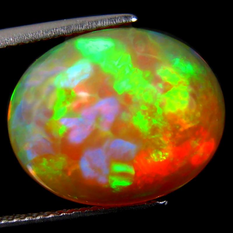 7.04 ct Fair Oval Cabochon (15 x 13 mm) Ethiopian 360 Degree Flashing Rainbow Opal Natural Gemstone