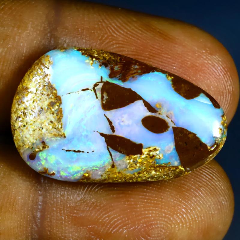 14.35 ct Flashing Fancy Shape (26 x 16 mm) Multi Color Australian Koroit Boulder Opal Natural Loose Gemstone