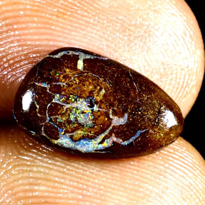 3.22 ct Eye-popping Fancy Shape (14 x 8 mm) Multi Color Australian Koroit Boulder Opal Natural Loose Gemstone
