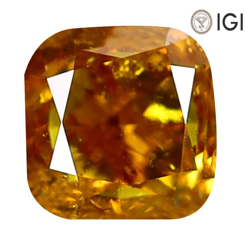 1.00 ct IGI Certified Outstanding Cushion Cut (5 x 5 mm) I2 Clarity Fancy Orange Yellow Diamond