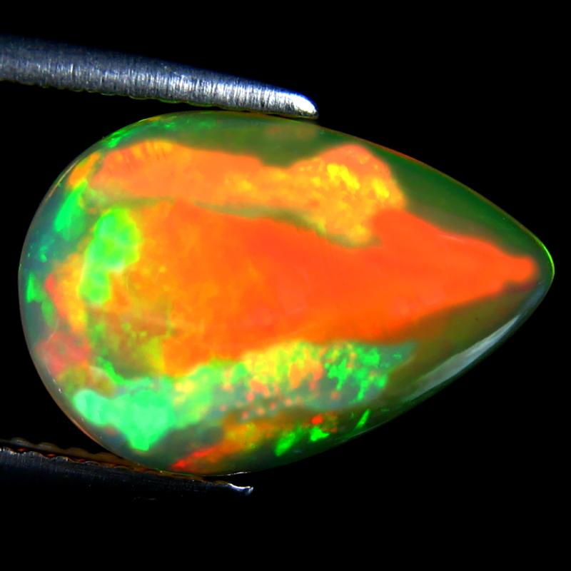 4.13 ct Incredible Pear Cabochon Cut (15 x 10 mm) Ethiopia Play of Colors Rainbow Opal Natural Gemstone