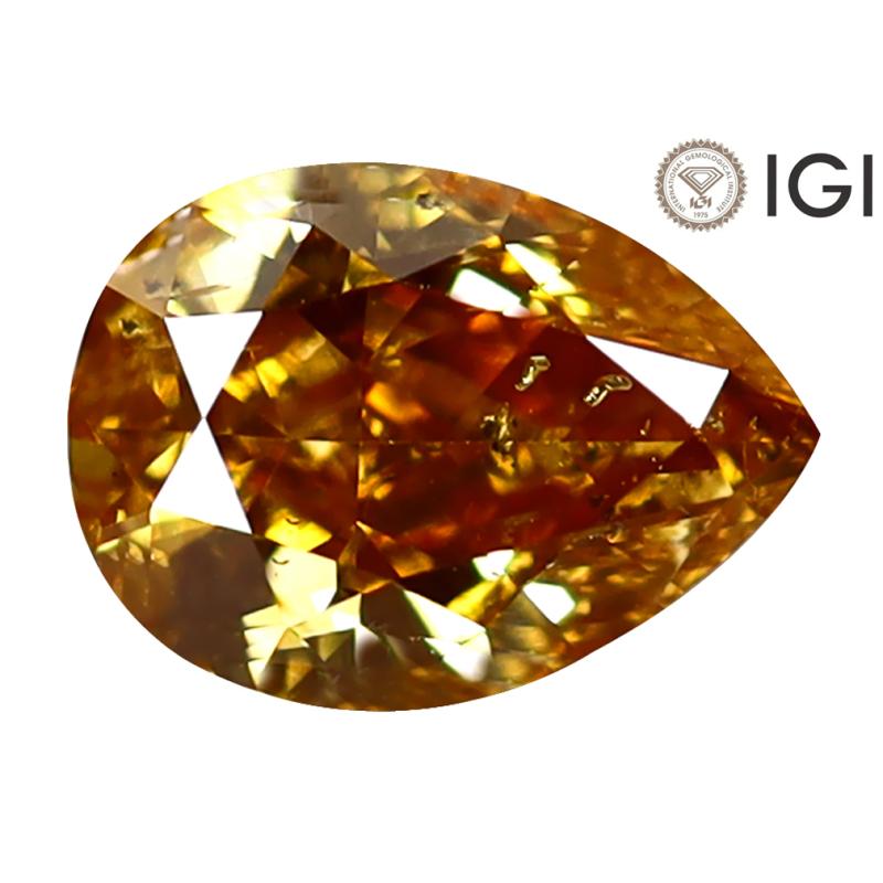1.01 ct IGI Certified Romantic Pear Cut (7 x 5 mm) I1 Clarity Fancy Orange Yellow Diamond